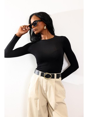 5in1Canpolat Siyah Bisiklet Yaka Bluz 25232