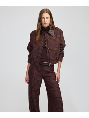 İpekyol Kontrast yaka ekose desen ceket IW6250005094074