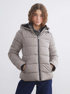 LC Waikiki Xsıde Kahverengi Kapüşonlu Kadın Şişme Mont