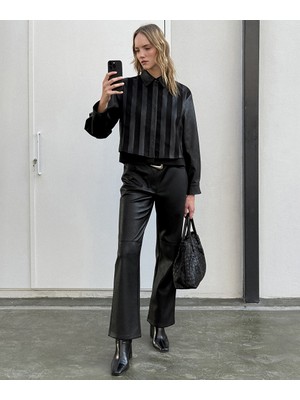 İpekyol Deri Görünümlü Straight Fit Pantolon IW6250003223001