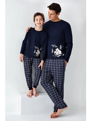 Arnetta 3444 Baba&oğul Uzun Kollu Bisiklet Yaka Pijama Takımı-Lacivert