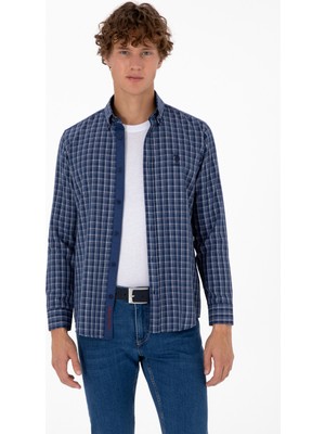 U.S. Polo Assn. Erkek Mavi Ekoseli Uzun Kollu Lacivert Gömlek 50316631-VR032