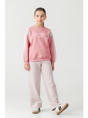 Ahengim Kız Çocuk Make Your Baskılı 3 Iplik Kalın Kışlık Eşofman Takımı AK4227