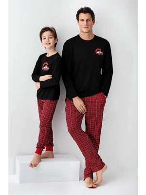 Arnetta 3515 Baba&oğul Uzun Kollu Bisiklet Yaka Pijama Takımı-Siyah