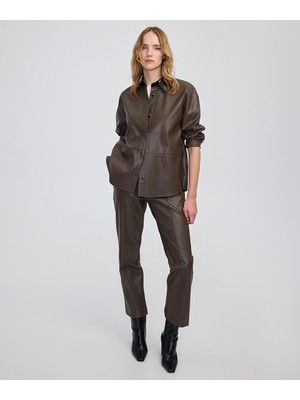 İpekyol Deri Görünümlü Straight Fit Pantolon IW6250003223074