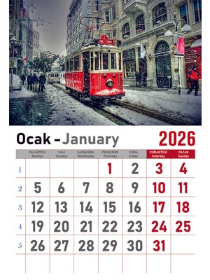 Orkide Matbaacilik Takvim - Spiralli 12 Yaprak 32X47 cm - Manzara Resimli Kuşe Kağıt Duvar Takvimi - 2026