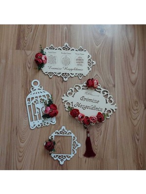 Evsay Krem Renk Ahşap Kapı Süsü Set 4 Parça