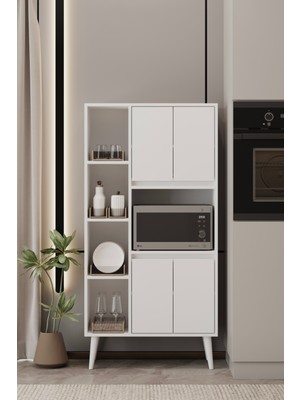 Moldesan Linea Beyaz Mdf Çok Amaçlı Fırın Dolabı Raflı,kapaklı 80X32X140 cm