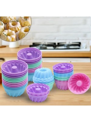 Silcap Silicone 24 Adet Muffin, Mini Kek Kalıbı, Yanmaz, Yapışmaz,kolay Çıkar-Silikon, Karışık Renk