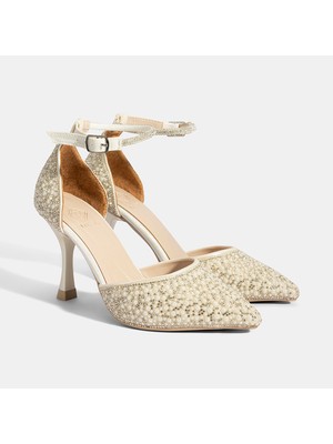 Desa Kadın Beyaz Ayarlanabilir Tokalı Taşlı Gelin Ayakkabısı