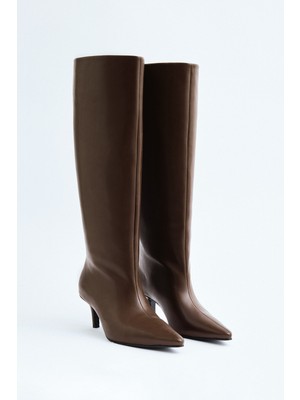 Lutvelizade Çizme 2312 - Sivri Burun Önden Dikiş Detaylı Acı Kahve Kadın Çizme