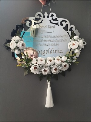 Evsay Çiçekli Gümüş Ayna Pleksi Kapı Süsü Duvar Süsü Duvar Aksesuarı