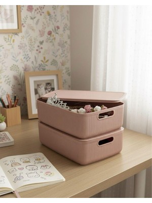 Okyanus Home Linea Smart Box Pembe  4,5 Lt 2 Adet Kapaklı Çok Amaçlı Saklama Kutusu