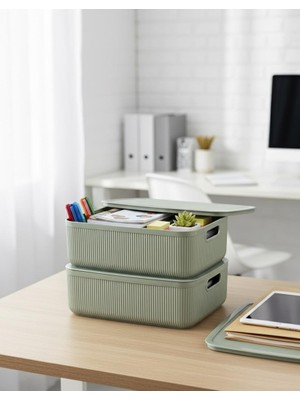 Okyanus Home Linea Smart Box Yeşil 4,5 Lt 2 Adet Kapaklı Çok Amaçlı Saklama Kutusu