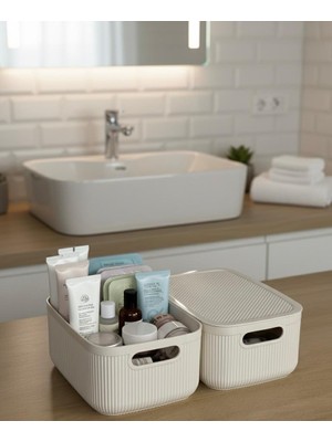 Okyanus Home Linea Smart Box Bej 2,4 Lt 2 Adet Kapaklı Çok Amaçlı Saklama Kutusu