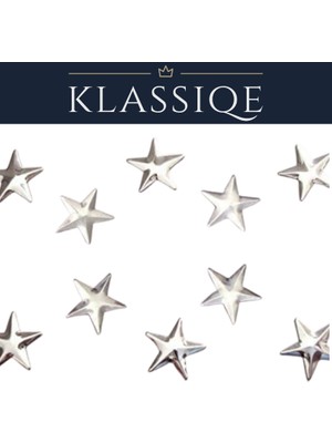 Klassiqe Klassıqe® | 6 mm Gümüş Metal Yıldız Figürlü Ütüyle Yapışan Hotfix Taş (Punk, Rock, Tekstil, Aksesuar Süsleme)