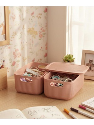 Okyanus Home Linea Smart Box Pembe 2,4 Lt 2 Adet Kapaklı Çok Amaçlı Saklama Kutusu