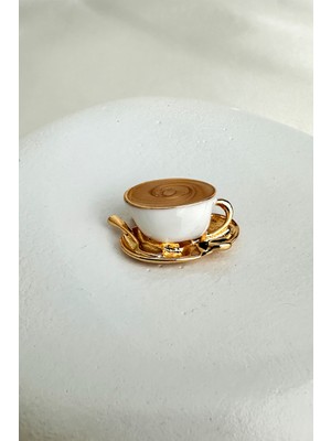 Modex Altın Sarısı Kaşık Detay Mineli Kahve Fincanı Broş (3cm)