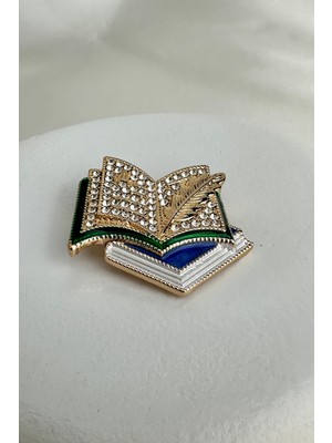 Modex Tüy Kalem Detay Taşlı Renkli Kitap Defter Broş (3cm)