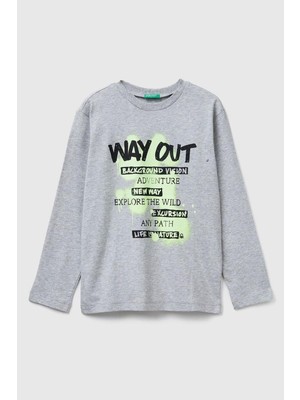 United Colors Of Benetton Erkek Çocuk 3JERC10QO-25K  Uzun Kol Tshirt Gri Melanj