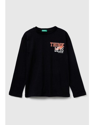 United Colors Of Benetton Erkek Çocuk 3JERC10QO-25K  Uzun Kol Tshirt Siyah