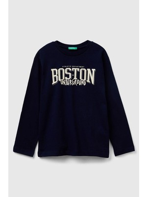 United Colors Of Benetton Erkek Çocuk 3JERC10QO-25K  Uzun Kol Tshirt Lacivert