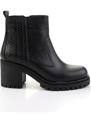 Bambi Siyah Siyah Hakiki Deri Kadın Bot & Bootie K02040500303