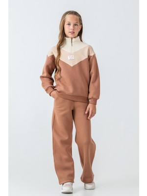 Ahengim Kız Çocuk Kelebek Detaylı Yarım Fermuarlı 3 Iplik Kalın Kışlık Eşofman Takımı AK4233