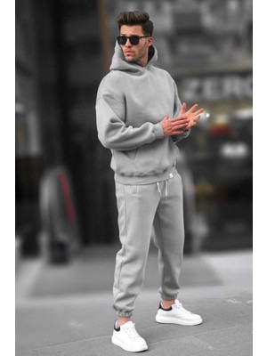 Madmext Boyalı Gri Kapşonlu Basic Eşofman Takımı 5925