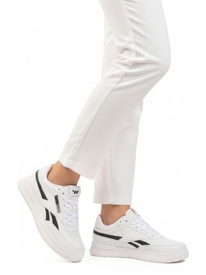 Walkway Beyaz Siyah Bağcıklı Hafif Cilt Unisex Spor Ayakkabı Marlow G