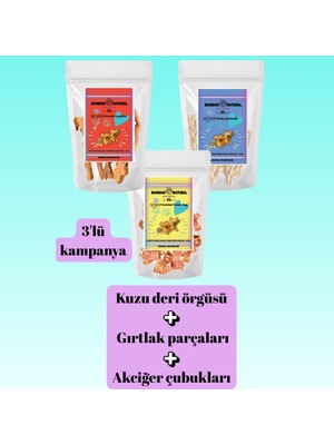 Bambam Natural Köpek Çiğneme ve Ödül Mamaları 3'li Paket 300GR Kuzu Deri Örgüsü + Gırtlak Parçaları + Akciğer Çubukları