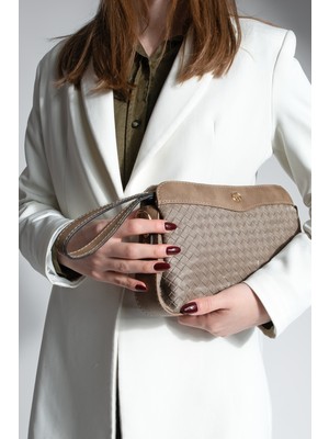 Marjin Kadın Fermuarlı Iç Cepli Clutch Çapraz Askılı El ve Omuz Çantası Faris Vizon