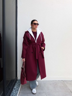 Esra Helvacı Düğme Kapüşon Kuşaklı Kaban