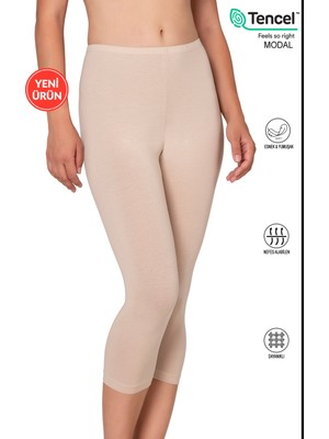 Özkan Underwear Özkan 27778 Kadın Premium Kumaş Modal Pamuklu Diz Altı Düz Kapri Tayt Esnek Rahat Yumuşak