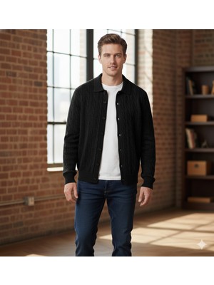 Moda Base Erkek-Polo Yaka-Saç Örgülü-7 Dügmeli-Hırka