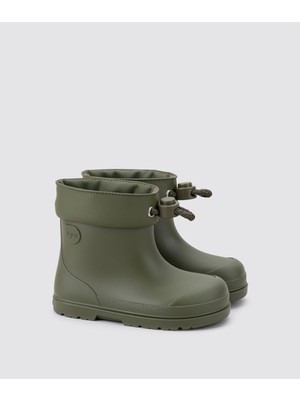 Igor Mendi Borrego Çocuk Yağmur Çizmesi Haki Suni Deri Kürklü Slip-on Kaymaz Taban CC335