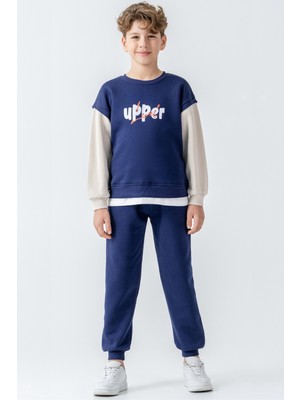 Ahengim Erkek Çocuk Upper Baskılı 3 Iplik Kalın Kışlık Eşofman Takımı AK4231