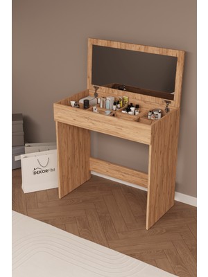 Dekorfim DF02114 Kapaklı Aynalı Bölmeli Makyaj Masası