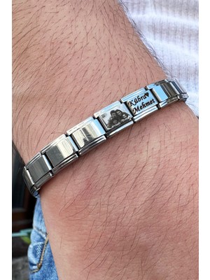 Takı Dükkanı Kişiye Özel Isim Yazılı ve Resim Fotoğraf Baskılı Italyan Charm Çelik Bileklik SCB86