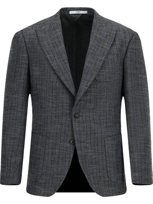 Kiğılı 7 Drop Slim Fit Dar Kesim Yünlü Ekose Spor Yarım Astar Torba Cep Sivri Yaka Ceket