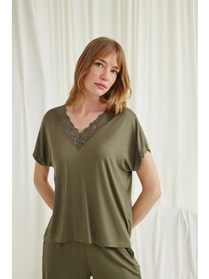 Nightlove Monamise Kısa Kollu Dantelli V Yaka Şort Takımı