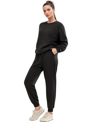 Saat Tekstil Sıfır Yaka  Kalın Kışlık Oversize Kadın Eşofman Takımı