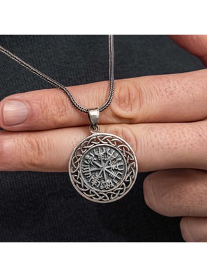 Gumush Gümüş Viking Pusula Erkek Kolye