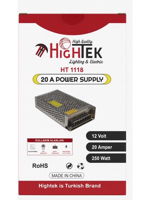Hightek 12V- 20 Amper Ip 20 Kalın Kasa Metal Trafo