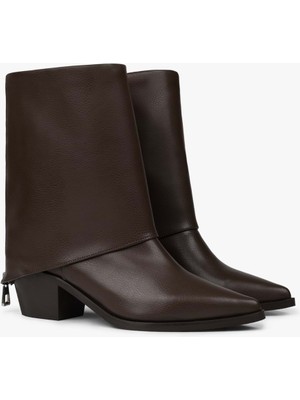 Shoeberry Kadın Alessi Kahve Cilt Fermuar Detaylı Bot