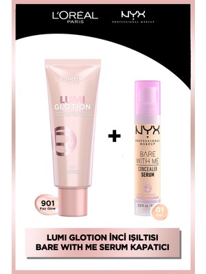 L'oréal Paris Glotion All-In-One Doğal Işıltı 901 - Fair Glow & Nyx Professional Makeup Bare With Me Concealer Serum Ikilisi