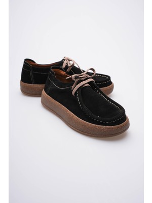 Mubiano Kadın Hakiki Süet Loafer Comfort Tabanlı Günlük Ayakkabı Siyah Misley