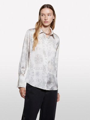 Sisley   Desenli Regular Fit Saten Gömlek