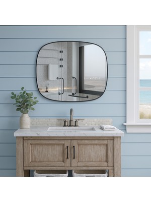 Aypars Atölye Siyah Çerçeveli Modern Banyo Aynası – Organik Kare Duvar Aynası
