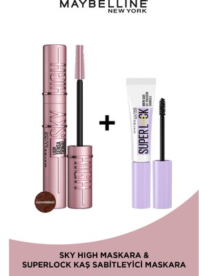 Maybelline New York Maybelline Lash Sensational Sky High  Kahverengi Maskara & Super Lock Kaş Sabitleyici Ikilisi